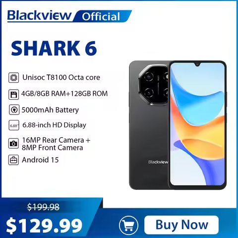 Blackview SHARK 6 5G Smartphone Android 15, Unisoc T8100 Mobile Phone 6.88'' 120Hz Display 8GB/128GB