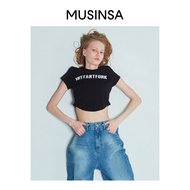 INSTANTFUNK Short-Sleeved Letter Printed Cropped T-Shirt Short Top apink Celebrity Same Style MUSINS