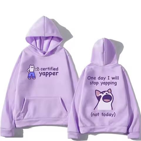 Double-sided Printing Yapper Meme Cat Hoodie Kawaii Sweatshirt Long-sleeved Cute Cartoon Print Haraj