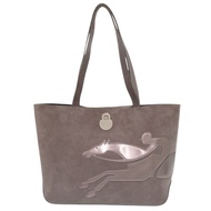 Longchamp Shop It 中型銀色五金灰色麂皮托特包 0003 [二手] Longchamp