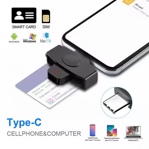 3-1PC Portable Type-C Smart Card Reader Card Reader Adapter Bank Tax Declaration Accessories Support