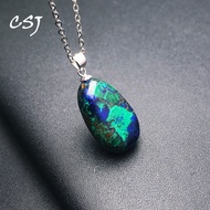 Genuine Natural Green Blue Azurite Pendant 925 Silver Necklace Malachite Azurite Lapis Lazuli for Wo