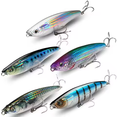 1-5Pcs Sinking Pencil Lure 53g 10.5cm Popper Saltwater Treble Hooks Crank Pesca Cast Wobbler Sea Fis