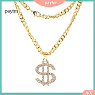 PTM Rhinestone US Dollar Money Style Pendant Long Chain Necklace Hip Hop Jewelry