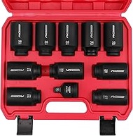 1/2 Drive Deep Impact Socket Set: 11-Piece Metric Size Wheel Axle Nut Wrench Metric Large Jumbo 27mm