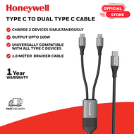 Honeywell Type C To Dual Type C 3.0 Cable 100W (5A) Braided Ultra-Fast 2 in 1 Charging Cable 6 Feet