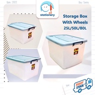 KGY 25L/50L/80L Plastic Storage Box with Wheels Stackable Organizer Container Toy Cloth Bekas Kotak 