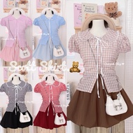 OVP Lotus Collar Shirt Dolly Doll Sleeves Plaid Blazer Front Buttons Are Available. blouse women