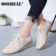 DOSREAL Oxford รองเท้าหนังผู้หญิงรองเท้าผู้หญิง Beige Lace Up Casual รองเท้า Loafers รองเท้าสีขาว