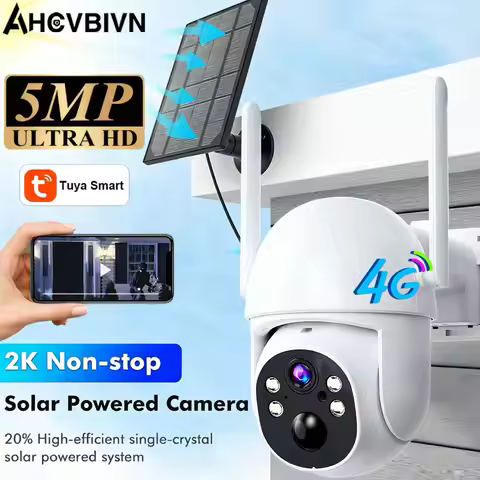 4G Sim Card 5MP WiFi Battery Solar Auto Motion Tracking Security Outdoor PTZ Color Night Vision Came
