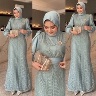 Gamis Brukat Tile M/L/XL/XXL Maxi Satin Velvet / Pesta Premium Dress Kondangan Party Polos Bunga Put