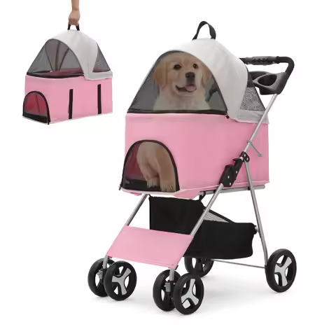 4 Wheels Pet Stroller Dog Stroller for Medium Dogs 33 Lbs Puppy Cat Stroller Pet Dog Stroller with D