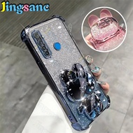 Jingsanc Glitter Protective Casing Compatible ForRealme 5/5i/5s/6iPhone Case Rabbit Mirror Stand Bra