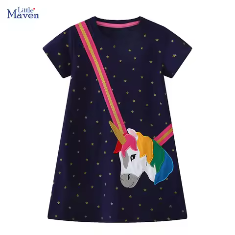 Little maven 2026 New Summer Children's Clothing Baby Girls Kids Clothes Cotton Embroidered Cartoon 