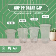 Flat PP Cup Plain SJP Plastic Cup/ | 12oz 14oz 16oz 24oz | CLEAR CLEAR | Coffee Cup | 50 pcs