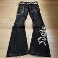 2025New Heavy Embroidery Jeans Unisex Punk Flared Pants yk Washed Long Pants Dark Style Pants 8T1X