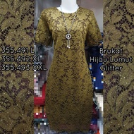 Dres brokat gliter hijau lumut