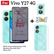 3 IN 1 Vivo Y27 4G Anti Spy Soft Ceramic Matte film for Vivo Y36 5G Y35 Y22s Y21T Y02t Y02A Y01 Y16 Y15A Y15s Y12A Y12s Y20i  Y02s Camera Lens Glass Screen Protector and back film