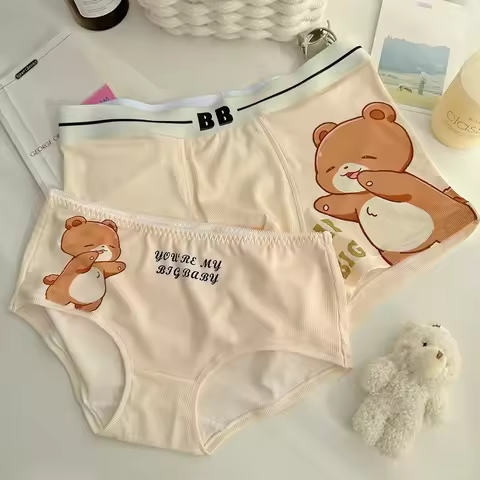 Lolita Couple Panties Cute Cartoon Bear Couple Underwear Men And Women Ice Silk 2024 New Pure Cotton