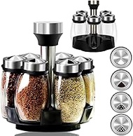 Pack of 6 Spice Jars with Shaker Insert, Spice Shaker Glass, Spice Carousel Rotatable, Spice Rack wi