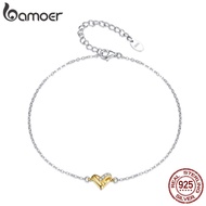 Bamoer Original 925 Sterling Silver Anklet Gold Heart Fashion Design Jewelry Women Gift
