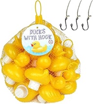 dozer Duck Fishing Game with 20 Yellow Plastic Ducks with Hooks and Weight, Includes 3 Hooks, Bath T