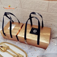 10pcs/set Golden Kraft Paper Chocolate Moon Cake Gift Box With Handles Wedding Gifts Packaging Bags/Boxes For Guests Cake Cookies Candy Box Party Gift Box Supplies
