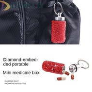 DANILO1 Medicine Pill Box, Crystal Waterproof Mini Pill Holder, Travel Medicine Box Rhinestone Encrusted Aluminum Alloy Portable Pill Bottle Case Pill Storage