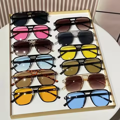 12pcs Men'S Plastic Double-Frame Oval Fashion Glasses - Trendy European & American Style, Full-Rim D