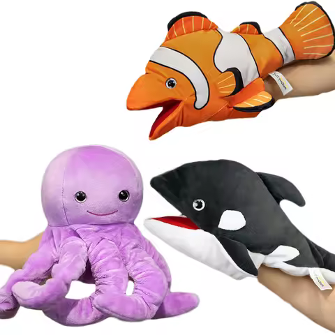Shark Octopus Hand Puppet Lifelike Stuffed Marine Animals Fish Puppet Bird Fox Hand Puppet For Kids 
