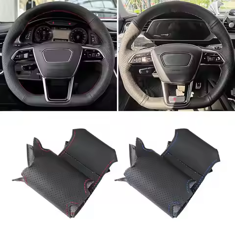 Hand-stitch Perforated Leather Car Inner Steering Wheel Cover Trim For Audi A6 C8/4K S6 A7 4K8 A8 D5
