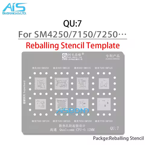 Amaoe QU7 BGA CPU Reballing Stencil Template For SM4250 SM6125 SM6115 SM7125 SM7150 SM7225 SM7250 SM