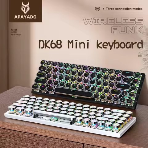 DK68 Punk Mechanical Keyboard Wireless APAYADO Dynamic RGB Lighting,68Keys Bluetooth Tri-Mode Connec