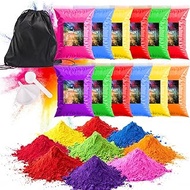 ARELUX Holi Color Run Powder 12 Pack 2.8oz/80g Each Natural Assorted Color Rangoli Powder Bulk, Wash
