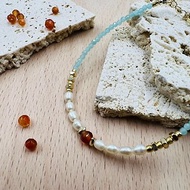 天然天河石手鍊配淡水珍珠及紅瑪瑙石 人手製作