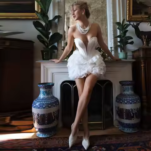 Customized Dreamy Short Wedding Dresses Satin A-line Wedding Party Dress White Sweetheart Tiered Ruf