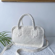 手工鉤織 Mia 手袋手提袋單肩手袋白色針織鈎織編織手