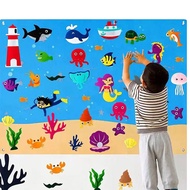 45Pcs Under The Sea Teaching Felt Board Story Set 3.5 Ft Ocean Creatures Aquarium Storytelling Flannel Interactive Play Kit with Mermaid Diver Shark Reusable Wall Hanging Gift