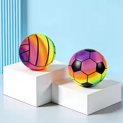 Rainbow 22cm PVC Bouncy Ball Inflatable Multicolor Play Ball Soft Ocean Ball for Kids Pool Game