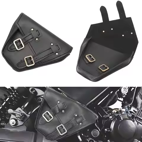 1 Pair Motorcycle Black Leather Side Saddle Bags For Honda Rebel CMX 300 500&ABS Models 2017-2022