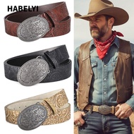 HABELYI Carved Buckle Embossed Belt, Punk Rock Vintage Western Cowboy Belt, Luxury Y2K PU Leather Re