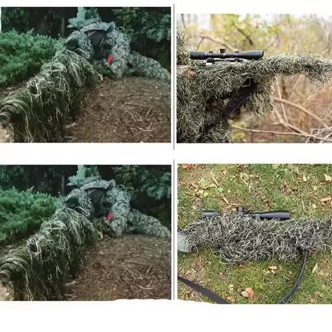 Ghillie Rifle Cover Wrap Synthetic w/Elastic Strap Camouflage Airsoft Hunting Blind Ropes 1.2M CS Gu