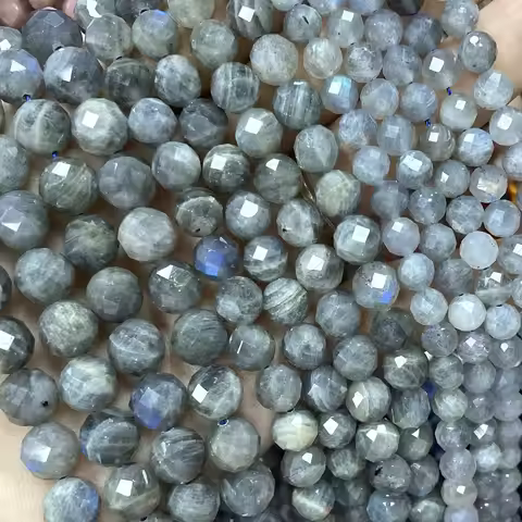 6 8 10MM Natural Stone Grey Labradorite Faceted Loose Round Spacer Beads For DIY Making Bracelet Nec