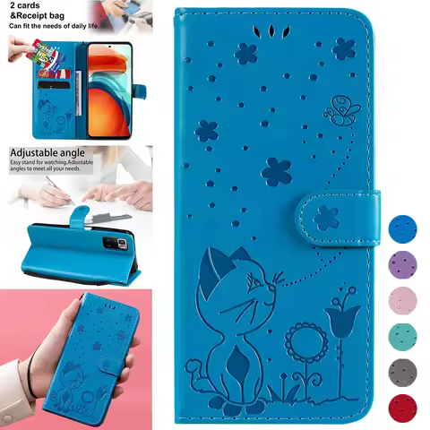 Wallet Cat Bee Anti-fall Leather Case For Xiaomi Redmi 12C 10C 9A 9C 9T Note 12S 12 Pro 11 Pro 10 Pr