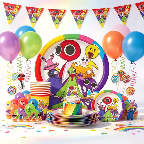 Rainbow Friends Birthday Party Decor Tableware Kit Paper Cups Plates Napkins For Game Themed Birthda