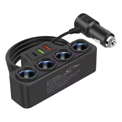 A67K-Car Cigarette Lighter Splitter 4-Socket 12V-24V Phone Power Adapter 120W QC3.0+PD3.1A Car Plug 
