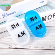 Sweetbabe 2 Grids Waterproof Pill Organizer Portable Oval Pill Box Pill Container Daily AM&PM Contai