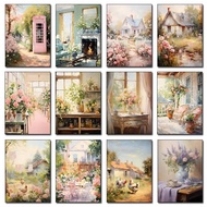 Spring Vintage Country Cottage Still Life Flower Kitchen Warm Color Artwork Poster Canvas Paintings 