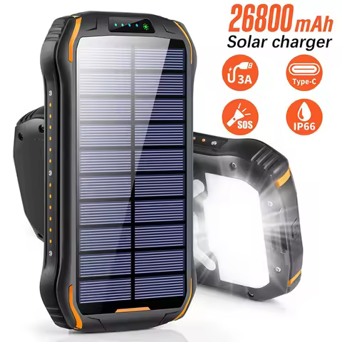 Solar Power Bank 26800mAh Waterproof Portable Wireless Charger 3A Fast Charging Powerbank for iPhone