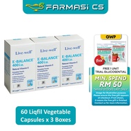 [ BUY 2 FREE 1 ] Live-Well E-Balance 400 i.u. Natural Vitamin E 60 Capsules EXP:01/2029 [ Live well 